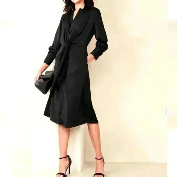 BANANA REPUBLIC SATIN TIE-FRONT MIDI SHIRTDRESS - Picture 5 of 10